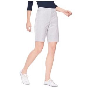 Talbots Women’s Perfect Short, blue and white micro stripe, cotton/spandex, 6